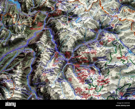 Relief map of 1992 Winter Olympic games locations in French Alps around Albertville Savoy France ...