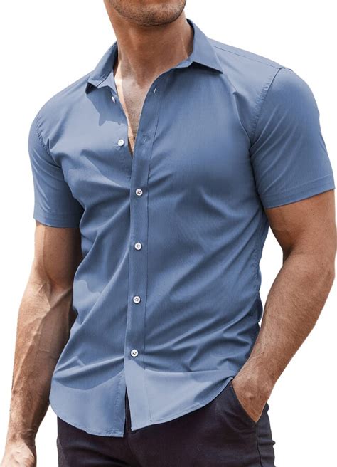 Coofandy Mens Muscle Fit Dress Shirts Wrinkle Free Short Sleeve Casual