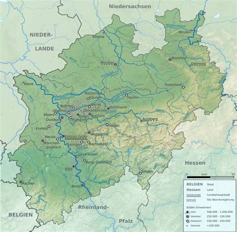 Mapa físico de Renania del Norte Westfalia 2009 Tamaño completo Gifex