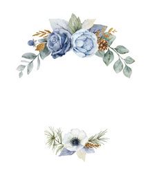 A Watercolor Winter Bouquet With Dusty Blue Vector Image