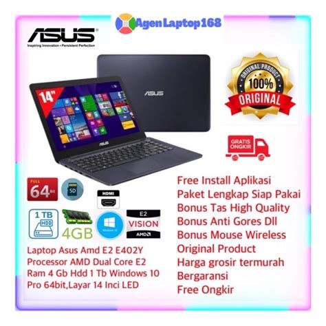 Jual LAPTOP ASUS AMD E2 E402Y RAM 4 GB HDD 1TB WINDOWS 10 ORIGINAL