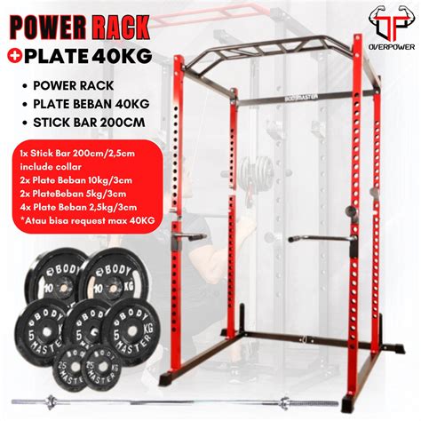 Jual Paket Power Rack Stick Bar Plate Beban Besi Gym Fitness