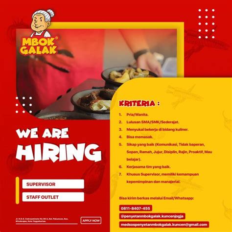 Lowongan Kerja Supervisor Staff Outlet Di Outlet Penyetan Fried