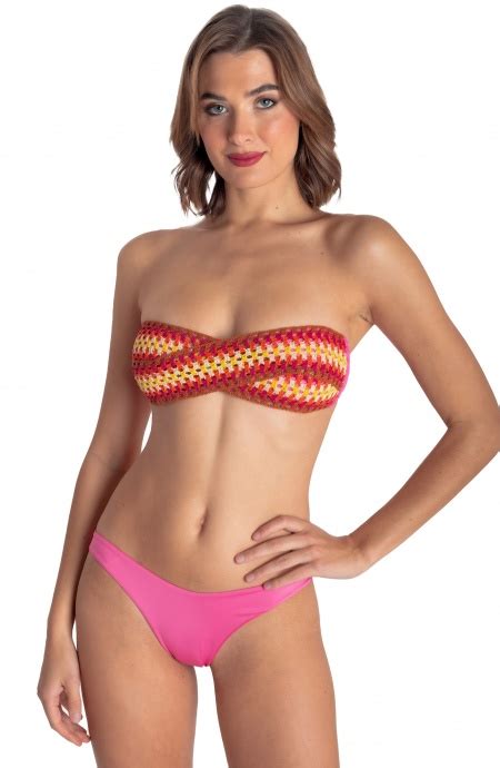 Bikini Fascia Imbottita Con Passamaneria Crochet Taglia M Colore Fucsia