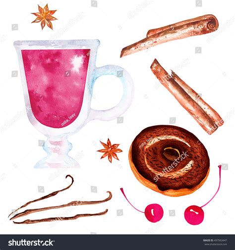 Watercolor Hot Wine Punch Cinnamon Anise Stock Illustration 497563447