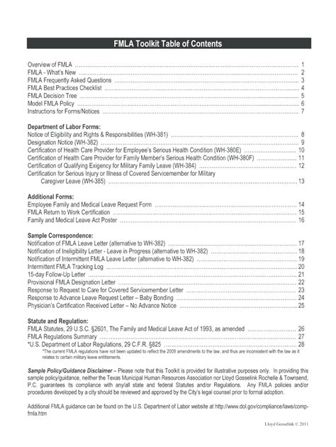 Fillable Online Fmla Toolkit Table Of Contents Fax Email Print Pdffiller