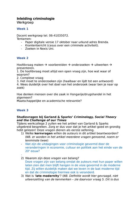 Inleiding Criminologie Werkgroep Inleiding Criminologie Werkgroep