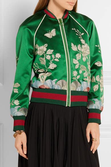 Gucci Embroidered Silk Satin Bomber Jacket Net A Portercom