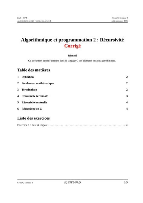 PDF Algorithmique et programmation 2 Récursivité