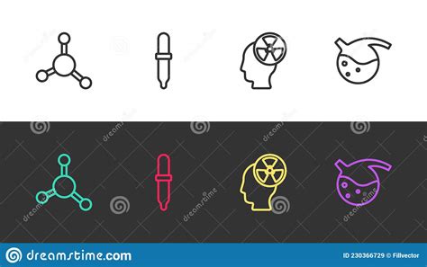 Set Line Molecule Pipette Head And Radiation Symbol And Test Tube