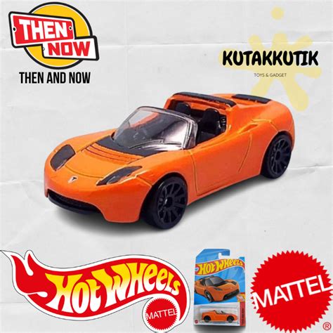 Jual Hot Wheels Mobil Sedan Listrik EV Tesla Roadster Orange Lot M 2023 Then And Now Shopee