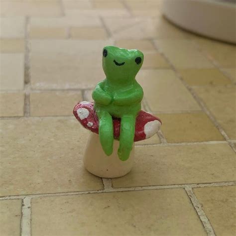 Cute Frog On A Mushroom Trinket Charm Etsy Air Dry Clay Projects