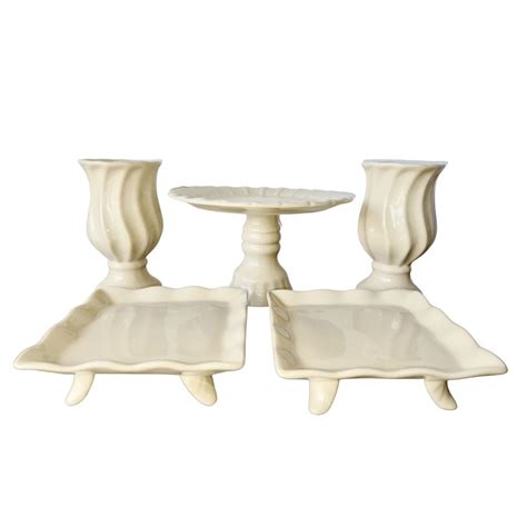 Kit Vasos Bandejas Boleira Cerâmica Nude Bege Elo