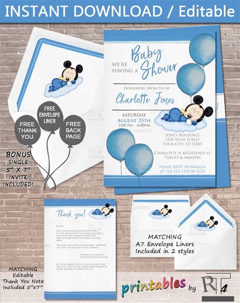 Baby Mickey Mouse Baby Shower Invitation / Instant Download | Etsy