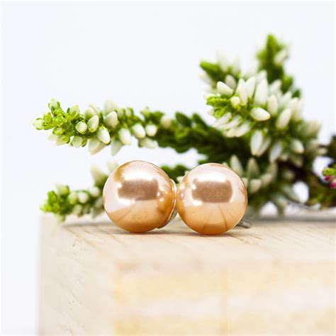 8mm Peach Pearl Stud Earrings - Earsense - Earrings for sensitive ears