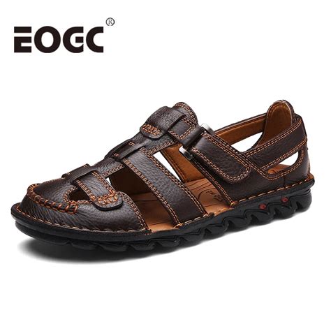 Brand Genuine Leather Summer Shoes Soft Men Sandals Breathable Light Casual Beach Shoes High