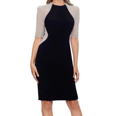 Xscape Dresses Xscape Black Nude Silver Beaded Panel Colorblock