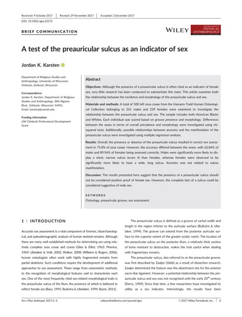 Pdf A Test Of The Preauricular Sulcus As An Indicator Of Sex