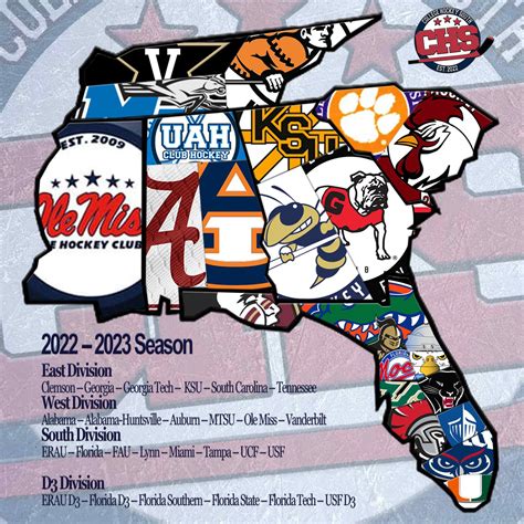 A map of southern hockey university and college club teams : r/hockey