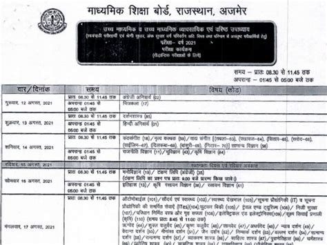 Rbse Date Sheet Time Table Pdf Download राजस्थान बोर्ड 10वीं 12वीं विशेष परीक्षा 2021 डेट शीट