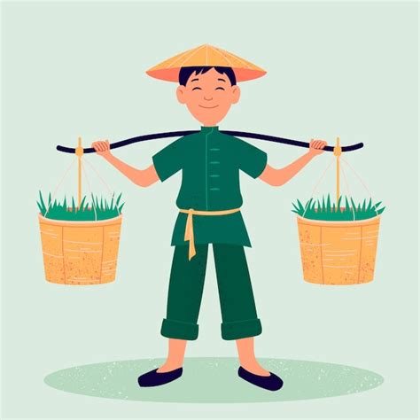 Free Vector | Hand drawn texture asian farmer illustration