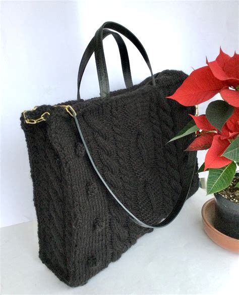 Large Knitting Wool Bag In Aran Style Handles And Shoulder Etsy