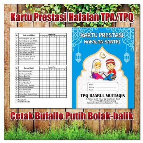 Jual Kartu Prestasi Hafalan Santri Tpa Tpq Prestasi Lipat 2 Custom