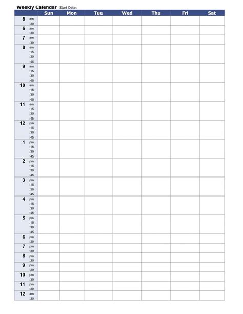 Blank weekly calendar in Word and Pdf formats