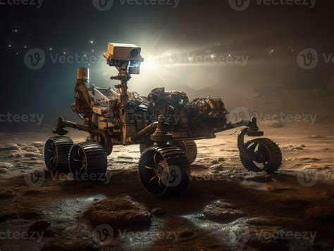 Rover on Mars surface. Exploration of red planet. Created with ...