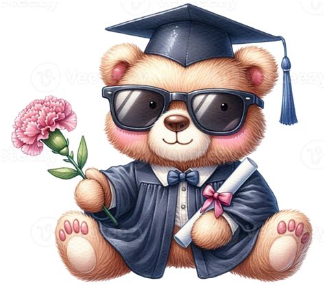 Aigenerated Bear Graduation Gown Holding A Carnation 43253249 Png