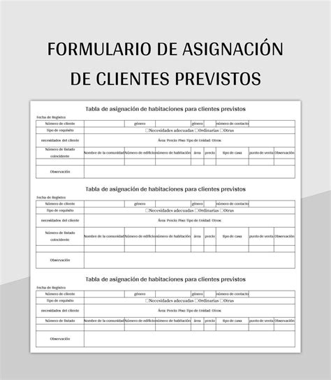 Plantilla De Excel Formulario De Asignaci N De Clientes Previstos Y