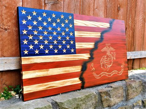 Marine Corps Wooden Flag Veteran Made Usmc Flag Rustic Etsy