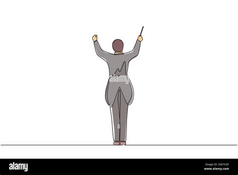 Single Continuous Line Drawing Back View Of Man Conductor Performing On