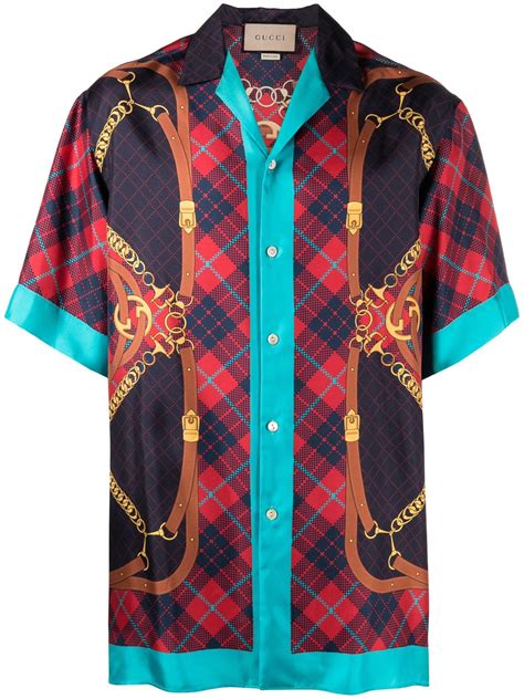 Gucci Chain Check-print Silk Shirt in Red for Men | Lyst