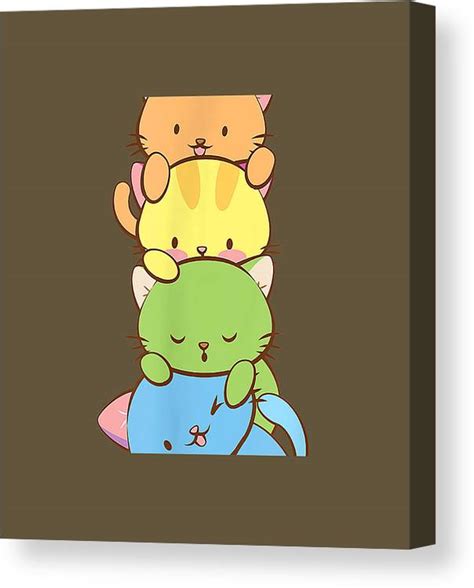 Cute Lgbt Rainbow Gay Pride Flag Kawaii Cat Pile Anime Art Canvas Print