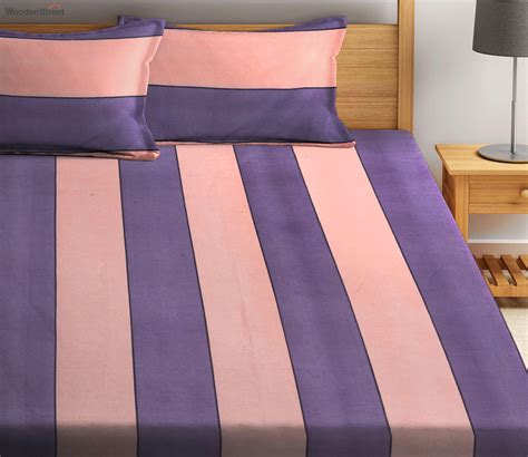 Buy Multi Stripes Tc Cotton Blend Double Size Bedsheet With Pillow