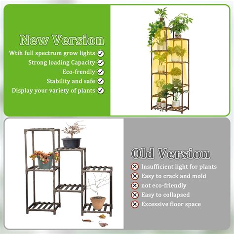 Dreyoo Plant Stand With Grow Lights Wood Plant Shelf With Full