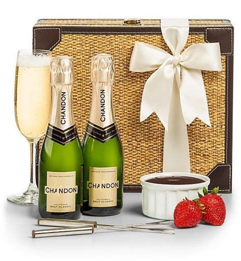 Romantic Champagne And Chocolate Fondue Anniversary T Basket