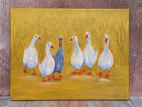 Geese Original Oil Painting On Canvas 14 By 17 Farm Etsy