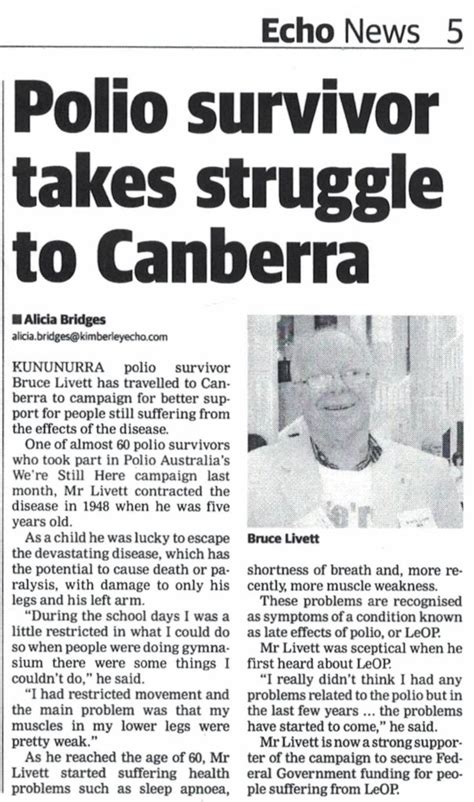 “polio Survivor Takes Struggle To Canberra” The Kimberley Echo