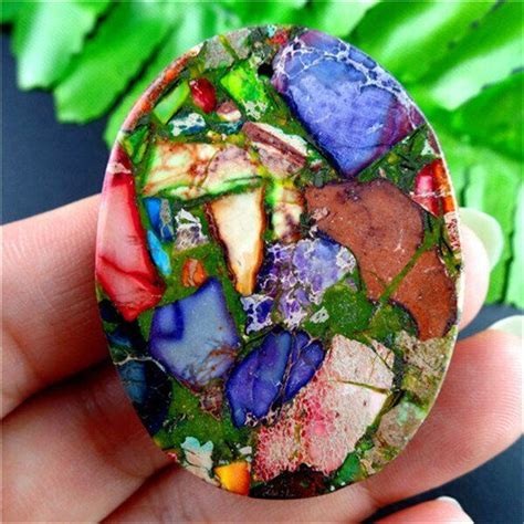 Charming Rainbow Sea Sediment Jasper Pyrite Oval Pendant Bead L