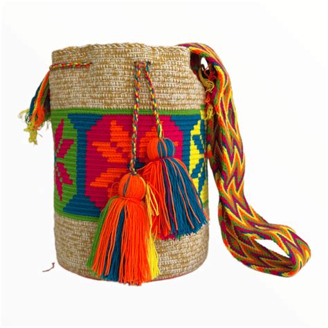 Mochila Wayuu Tradicional Grande Matizada Diseño Flor Artesanías El