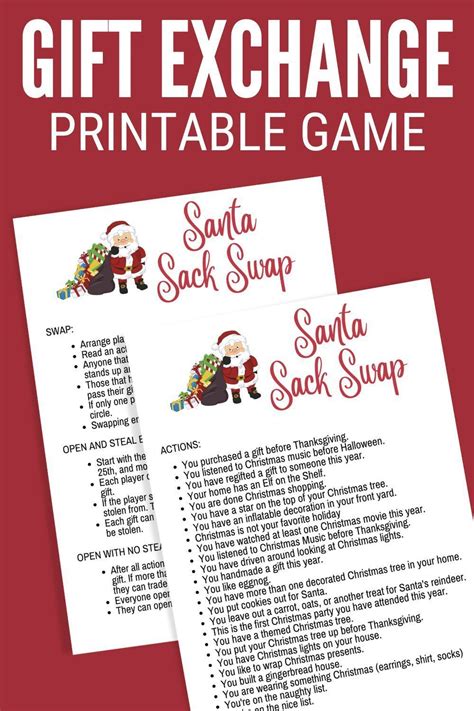 Printable Santa Sack Swap Christmas Gift Exchange Game Tcbs