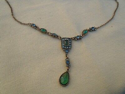 Vintage Avon SP Blue Green Rhinestone Y Drop Necklace EBay