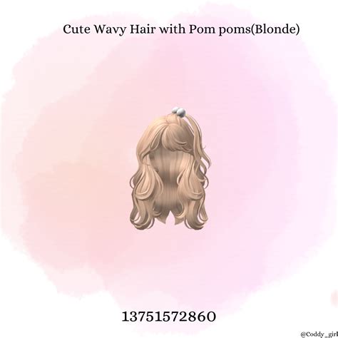 Cute Wavy Hair With Pom Poms Blonde Code Cute Blonde Hair Black Hair Roblox Blonde With Pink