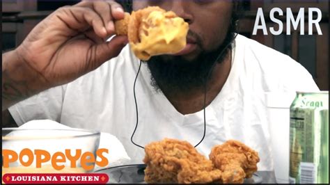 Asmr Popeyes Fried Chicken And Cheese Sauce No Talking Crunchy Eating