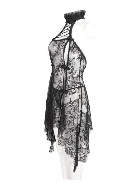 Devil Fashion Black Gothic Perspective Lace Backless Sexy Lingerie Darkincloset