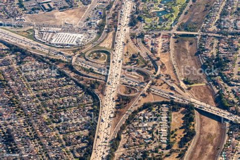 Aerial View Of Freeway Interchange Stock Photo - Download Image Now - Above, Accidents and ...