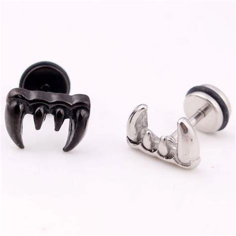 Pcs Men Rock Stud Earring Pierced Bite Fangs Vampire Tooth Stainless