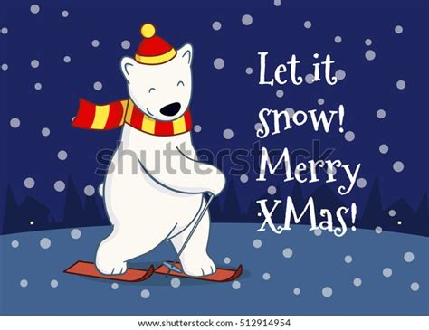 Cute Cartoon Skiing Polar Bear Funny Christmas Postcard Design Funny